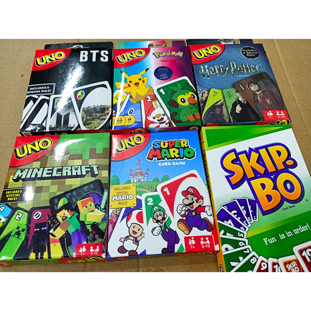 Thẻ bài Uno In Hình Hoạt Hình Bộ bài trò chơi Uno Classic, Wild, Skip Bo, Flip, Phase 10, DOS, BTS, Harry Porter,Supe