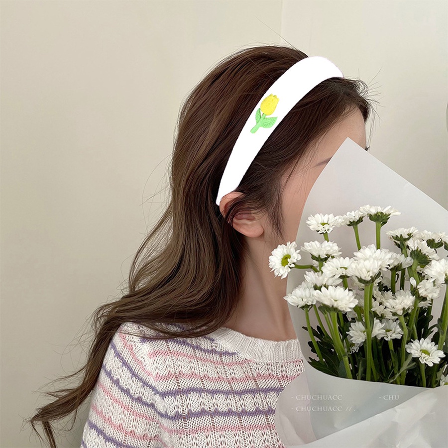 Băng Đô Cài Tóc Bằng Xốp Kẻ Sọc Caro Màu Kẹo Ngọt In Hoa Dễ Thương Phong Cách Hàn Quốc Cho Nữ