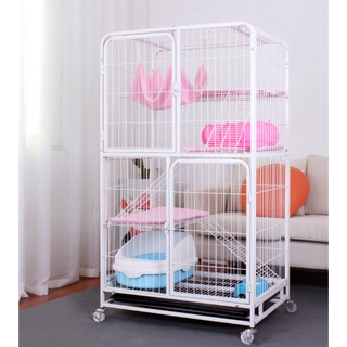 Chuồng mèo nan ống 3 tầng 1 mét 4-gấp gọn sơn tĩnh điện tặng kèm khay vệ sinh