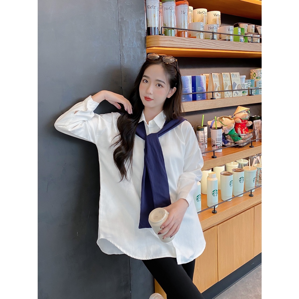 Áo sơ mi kèm khăn len quàng LYRA, kiểu trẻ trung trend xinh xắn-VSYSE0087