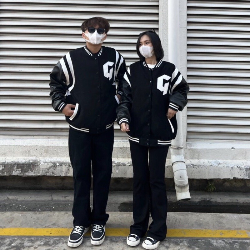 Áo Khoác Bomber Nỉ Tay Phối Da Chữ G Hot Trend 2022 Kiểu Dáng Unisex Nam Nữ