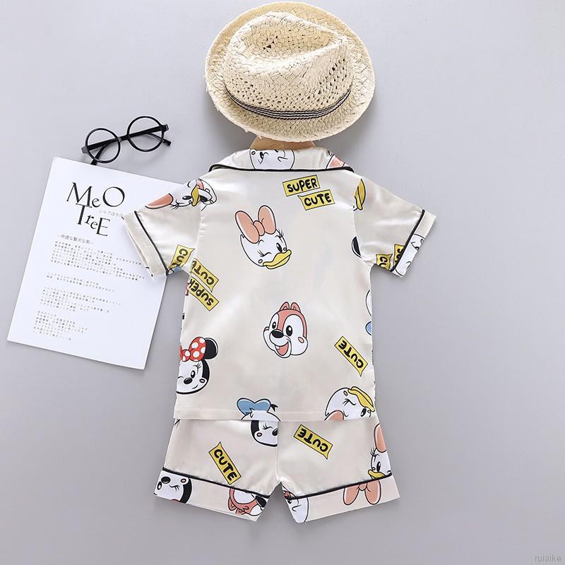 Bộ Đồ Ngủ Ngắn Tay In Hình Chuột Mickey Cho Bé