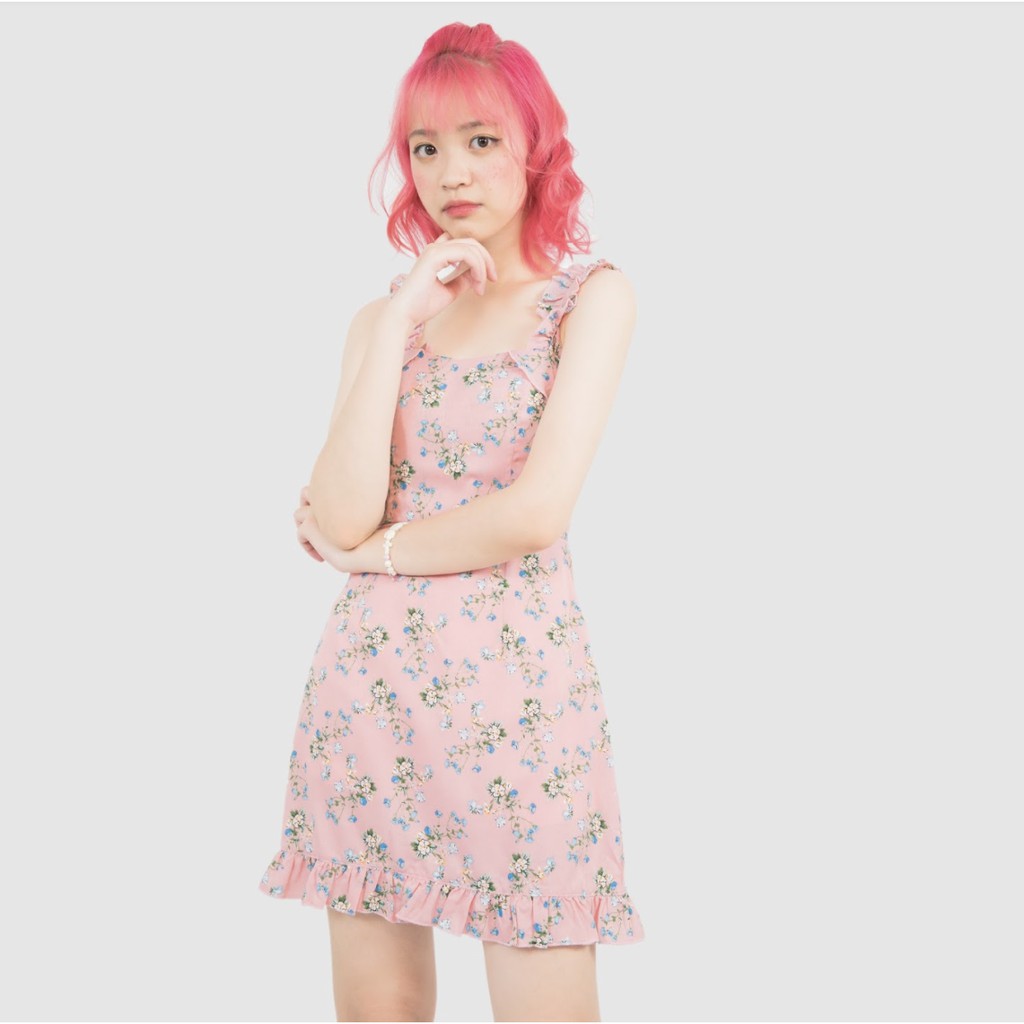 Usthebasic - Đầm nữ String Floral Mini Dress