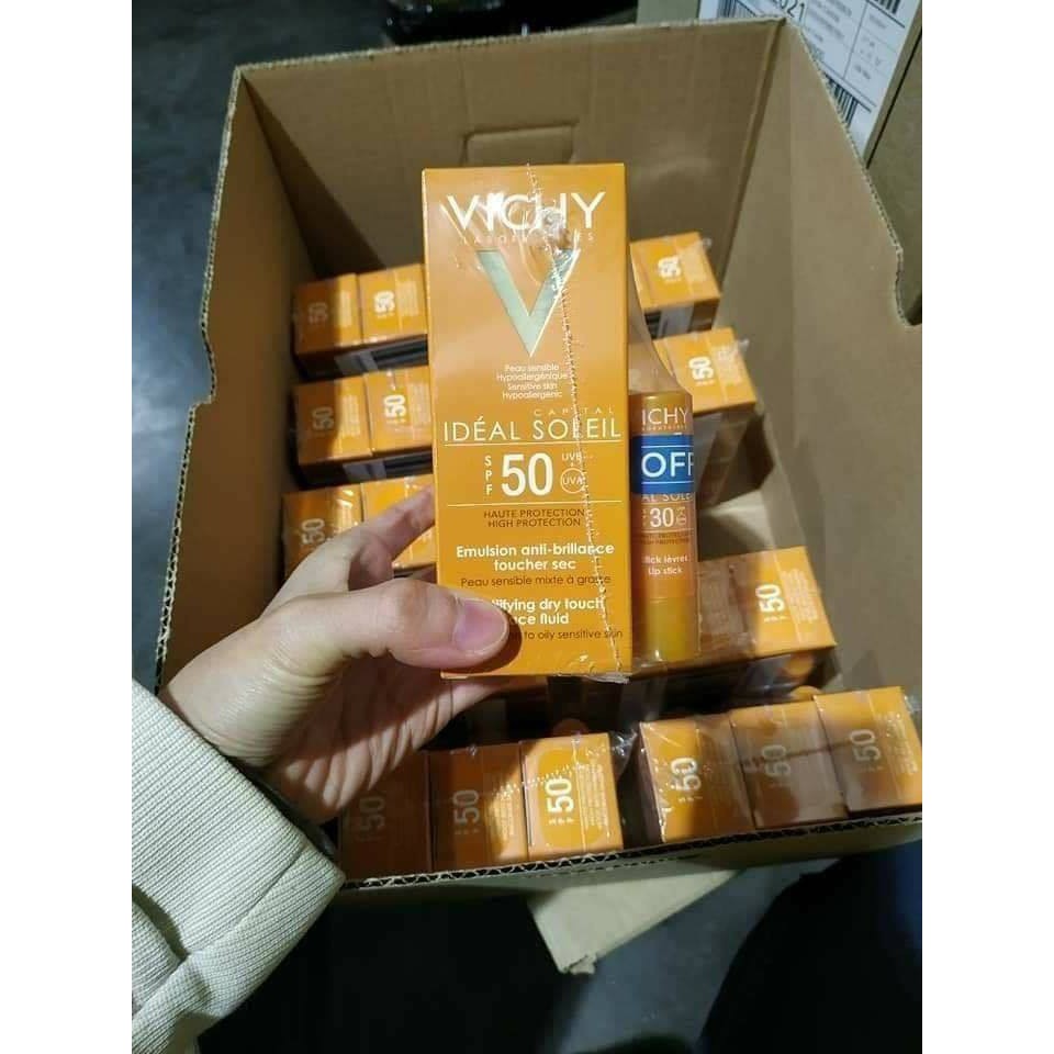 [Chính hãng] Kem chống nắng VICHY SPF 50 IDEAL SOLEIL EMULSION dành cho da dầu mụn và da thường khô giá tốt nhất 2021