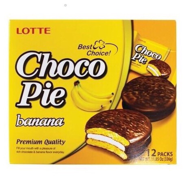 Chocopie Lotte Hàn Quốc đủ vị (cacao, chuối, trà sữa, trà xanh) hộp 12 cái