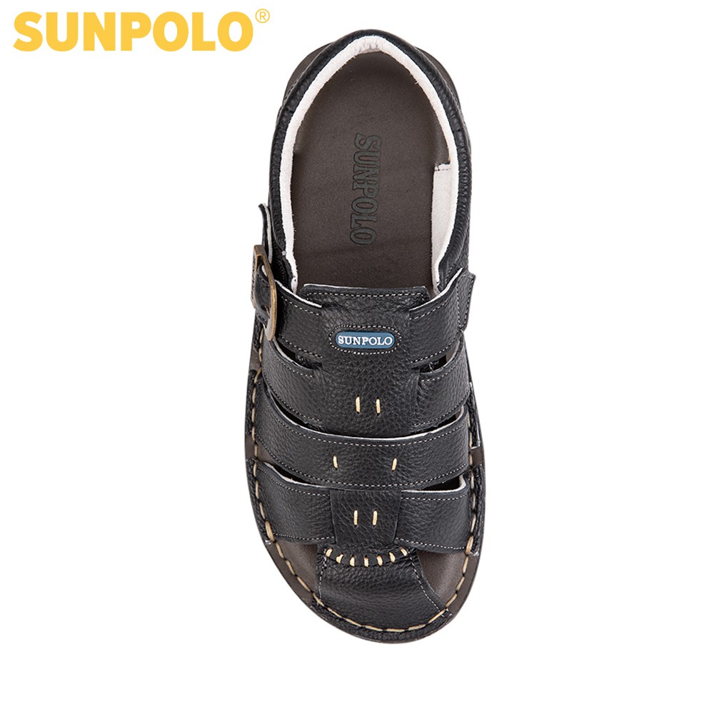 Sandals Nam Da Bò Cao Cấp SUNPOLO Đen - SUSDA8