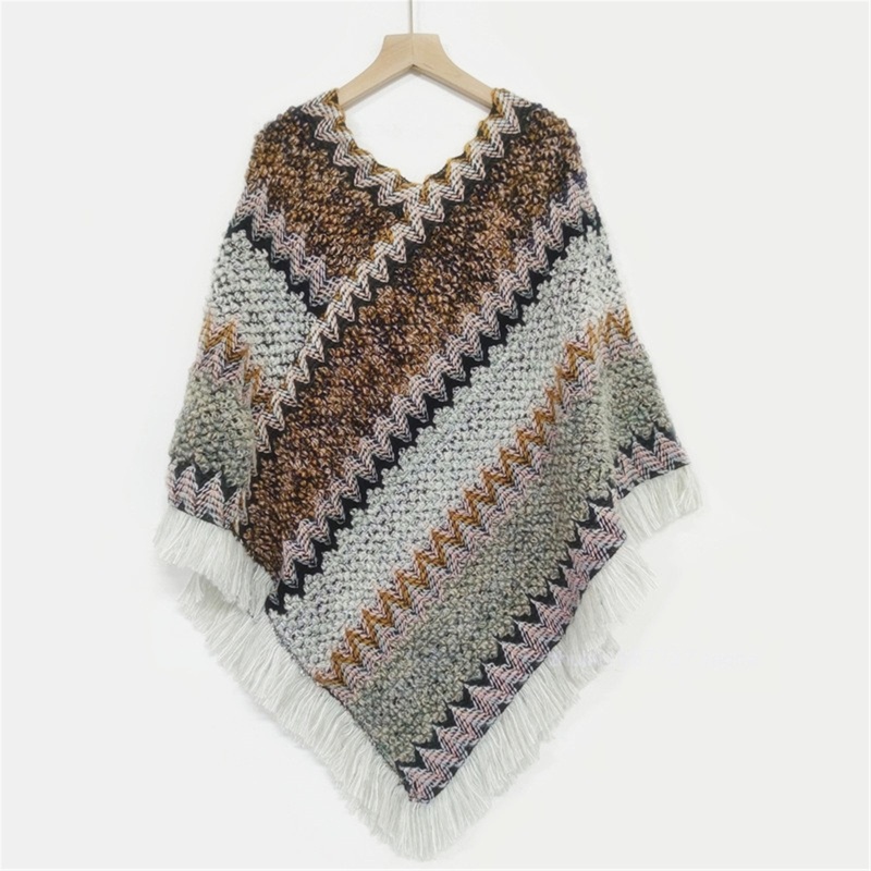 Khăn Choàng Dệt Kim Hình Tam Giác Phong Cách Bohemian Dành Cho Nữ