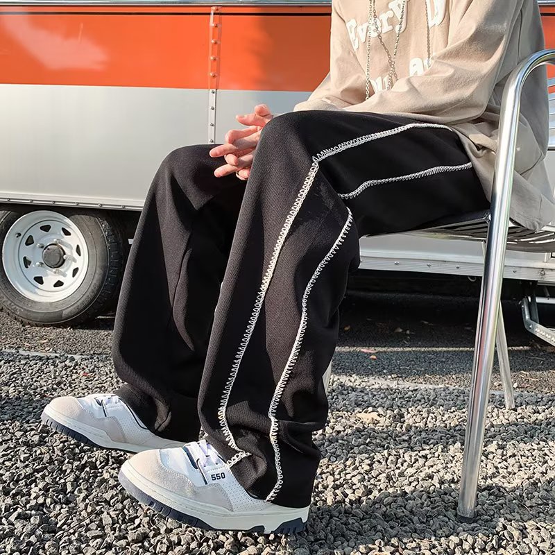 Quần Thể Thao Ống Rộng Phối Họa Tiết Kẻ Sọc Thời Trang Đường Phố Âu Mỹ 2022 Cho Nam