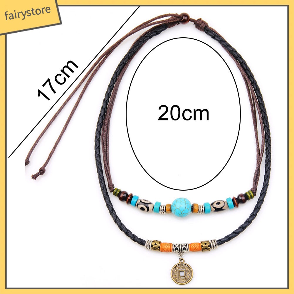 Dây chuyền hợp kim nhiều lớp đính ngọc lam giả &amp; đồng xu kiểu cách cổ điển