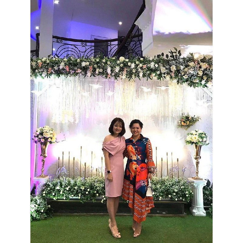 [ xả kho ] MiD Đầm hồng lệch vai V1256 nữ tính Mie Design kèm ảnh thật