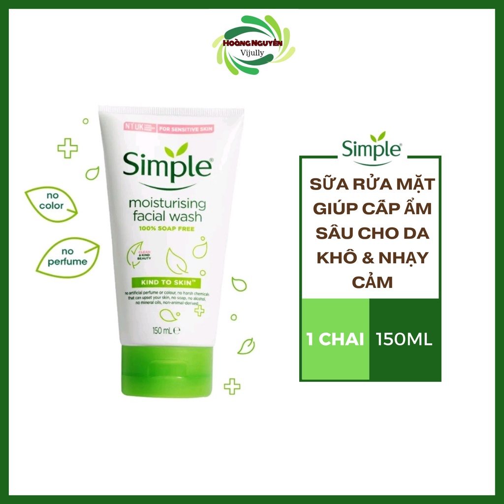 Sữa rửa mặt Simple giúp cấp ẩm cho da khô nhạy cảm & không chứa xà phòng 150ml