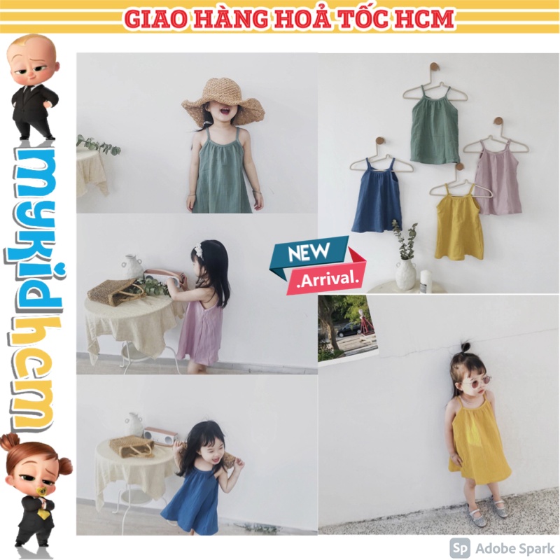 Váy Đầm xô 2 dây màu trơn cho bé gái thích công chúa elsa vintage ngựa pony đi chơi biển hàng nhập khẩu cao cấp