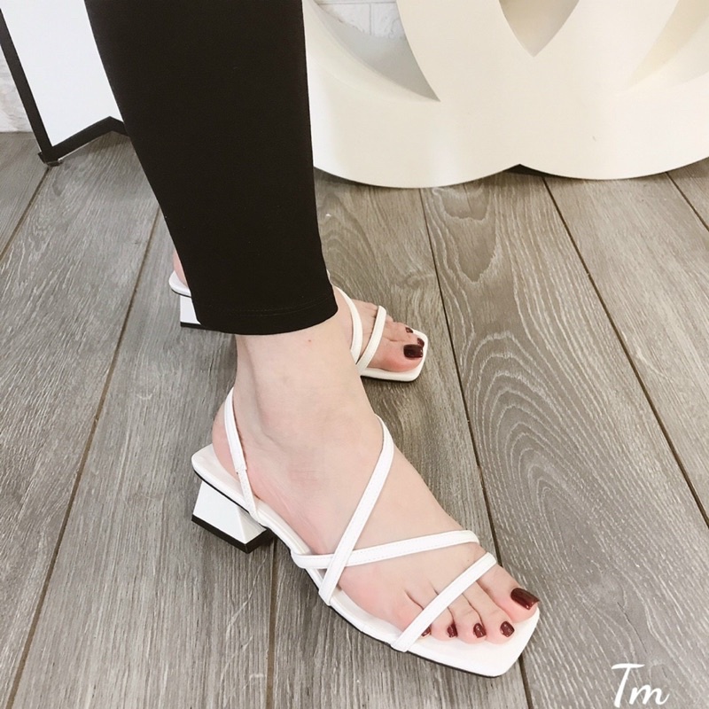 Sandal nữ dây chéo không cần cài quai gót vuông, cao gót nữ 3 phân quai mảnh gót vuông  thời trang hàn quốc