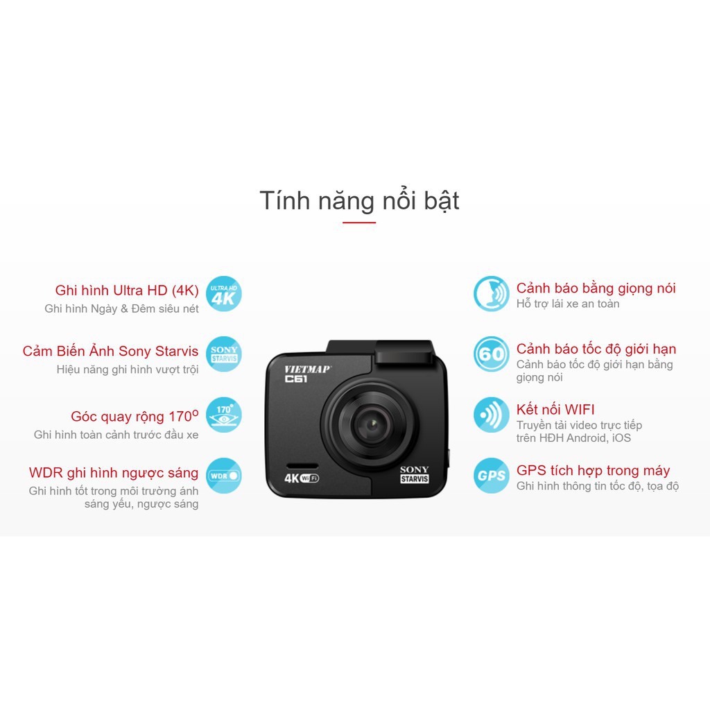 {Chính Hãng} VietMap C61 - Thẻ 32GB - Camera Hành Trình Ô tô - Cảnh Báo Giao Thông Bằng Giọng Nói - Hàng Chính Hãng