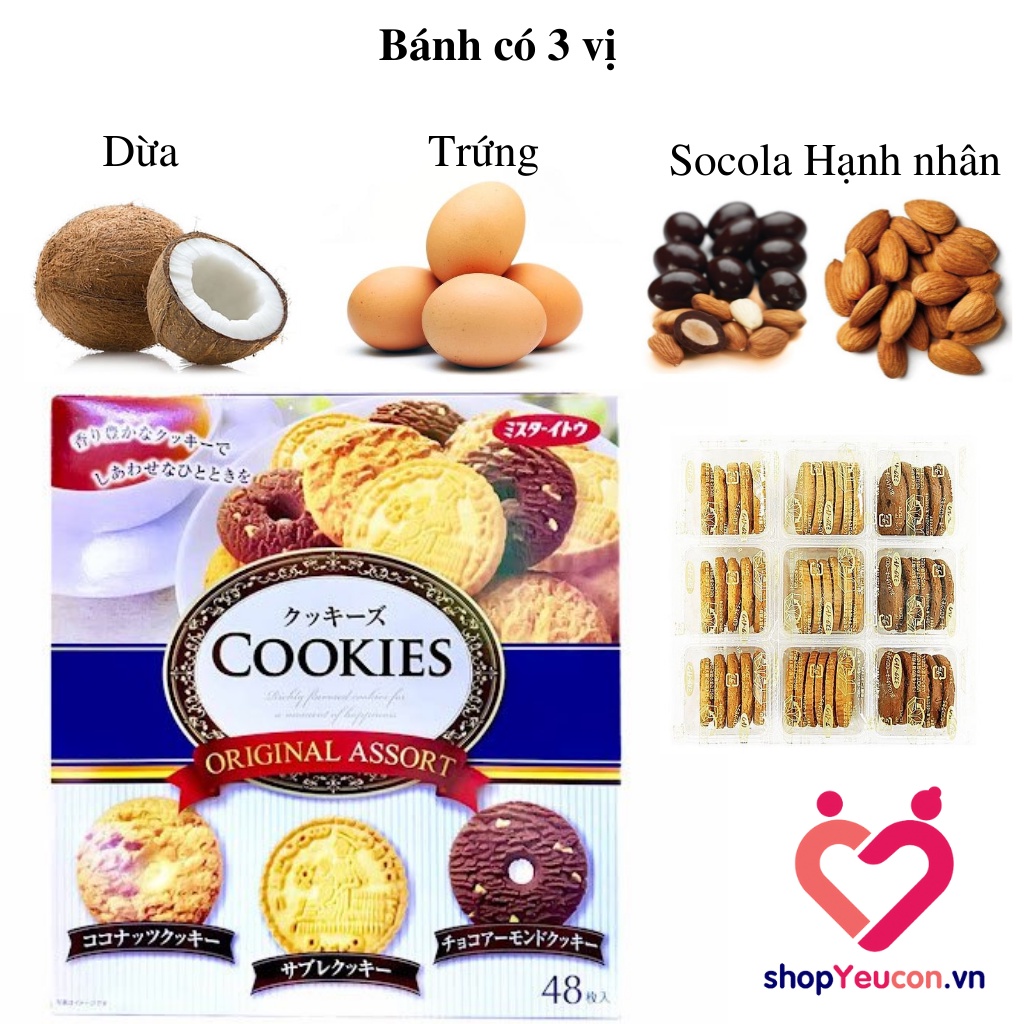 Bánh Quy Cookies Original Assort Nhật 3 vị (Hộp 48 chiếc) [HSD T11/2022]