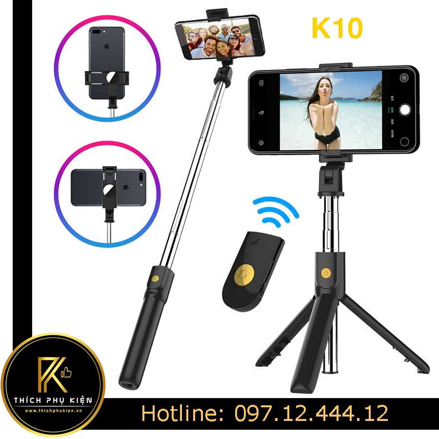 Gậy Tự Sướng Selfie 3 Chân Tripod K10 - Cao Cấp Remote 2 chế độ chụp