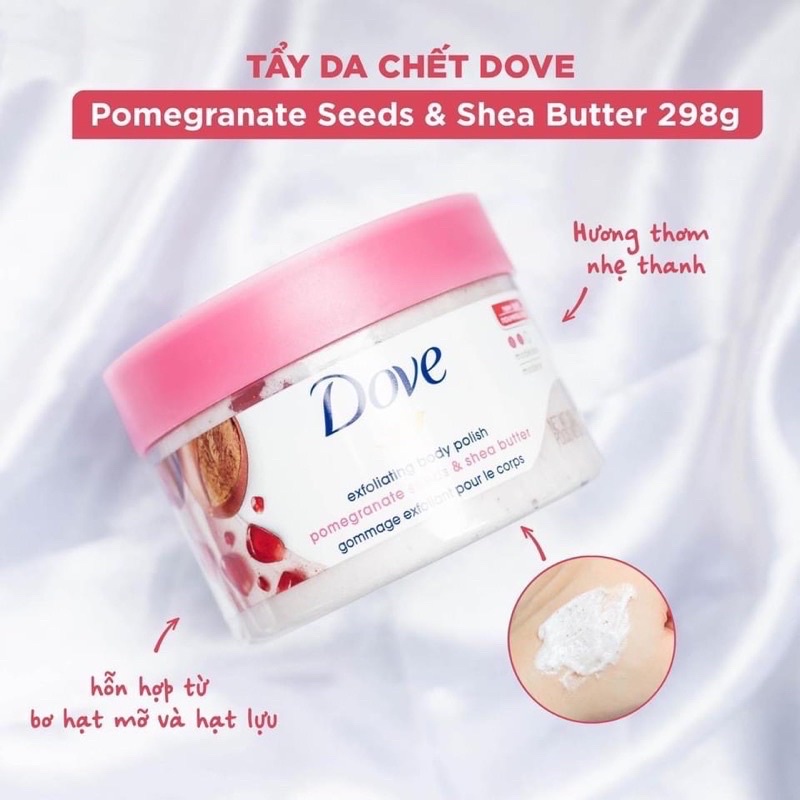Tẩy Tế Bào Chết Body Dove Hương Lựu Bơ Hạt Mỡ Dưỡng Trắng Cấp Ẩm 298g