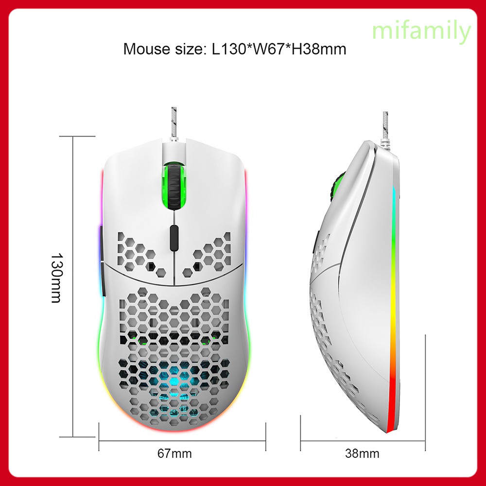 Chuột Gaming Hxsj J900 Có Dây Usb Rgb Và Đèn Led Dpi Màu Trắng Có Thể Điều Chỉnh