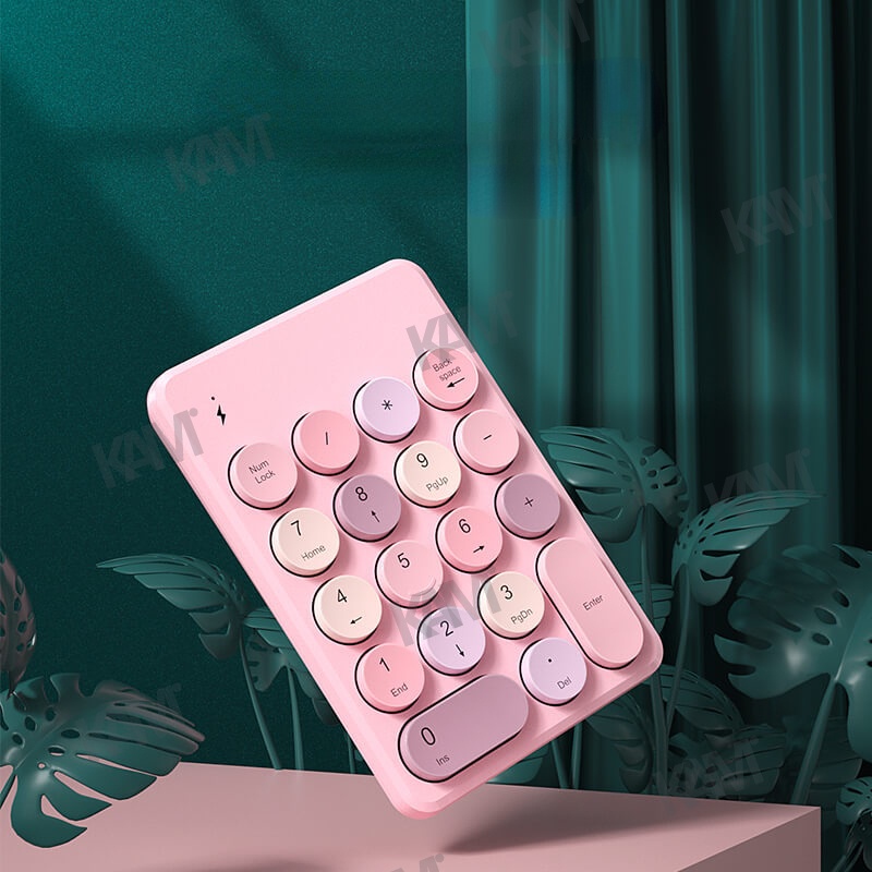 Kam Macaron Màu Retro Tròn số Bàn phím số Di động Mỏng Không dây Bluetooth Các phím số 18 Phím tròn cho Máy tính xách tay Windows Teclados