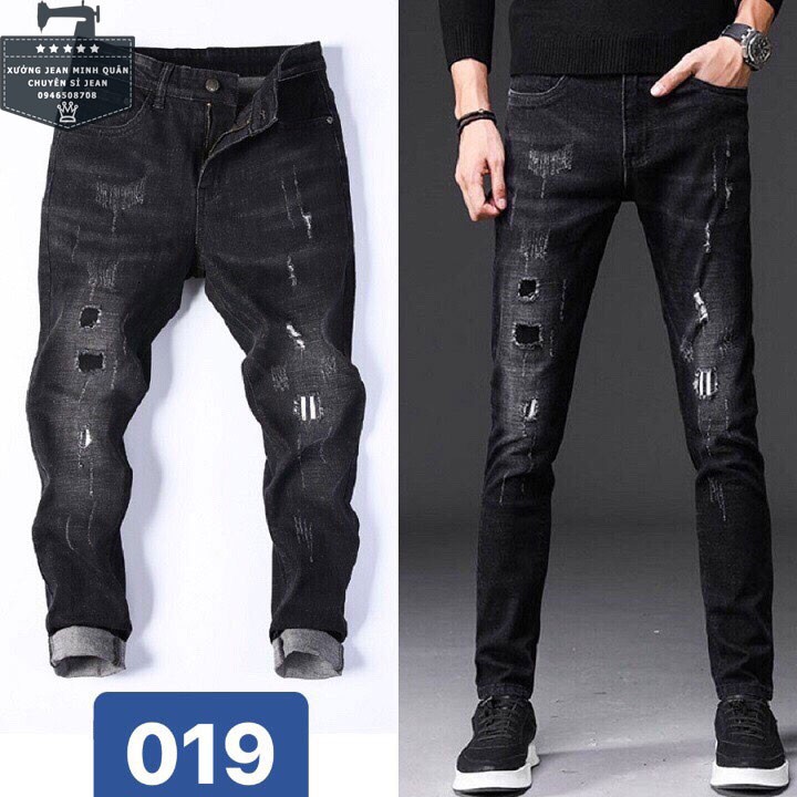 FreeShip Đơn Từ 50K Quần jean nam đen wash rách gối vải lót style Hàn Quốc LN019