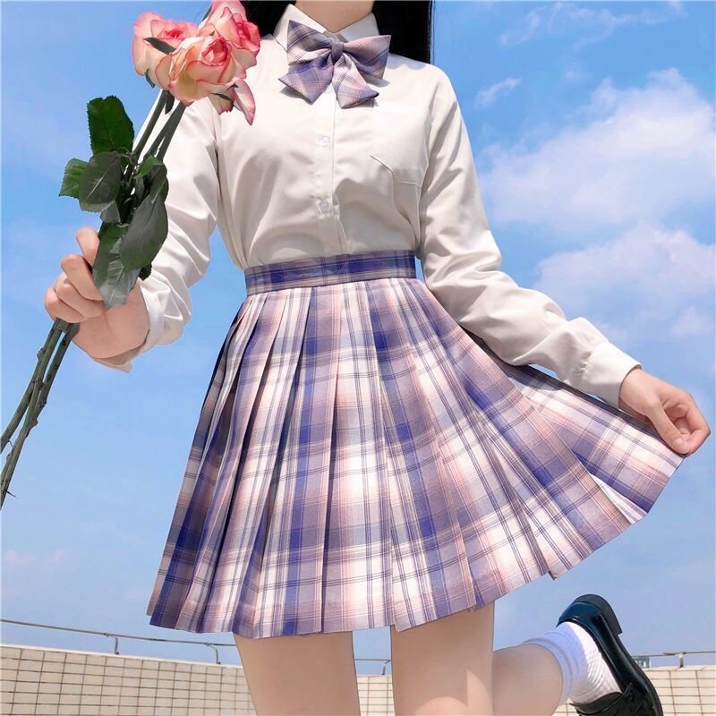 ✓[Bánh khoai môn] Cá vàng dán đồng phục váy lưới JK nguyên bản Bộ quần áo thủy thủ của Nhật xếp ly học sinh chí