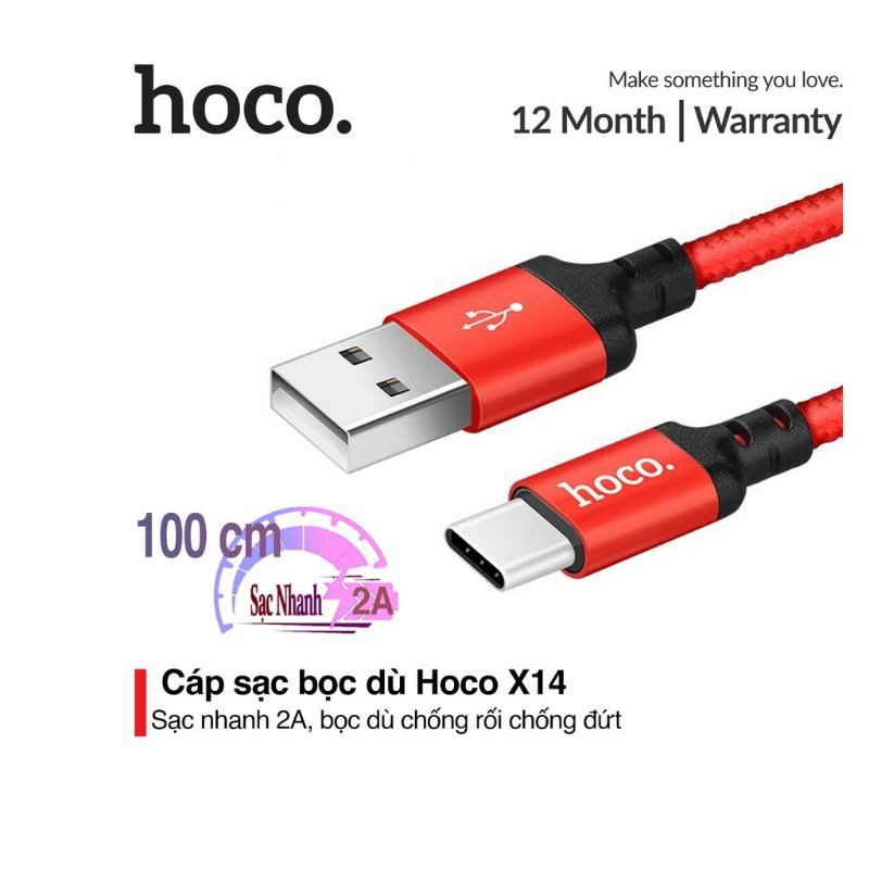 Dây cáp sạc nhanh bọc dù Type C cho Android: Hoco X14