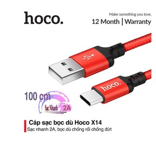 Dây cáp sạc nhanh bọc dù Type C cho Android: Hoco X14