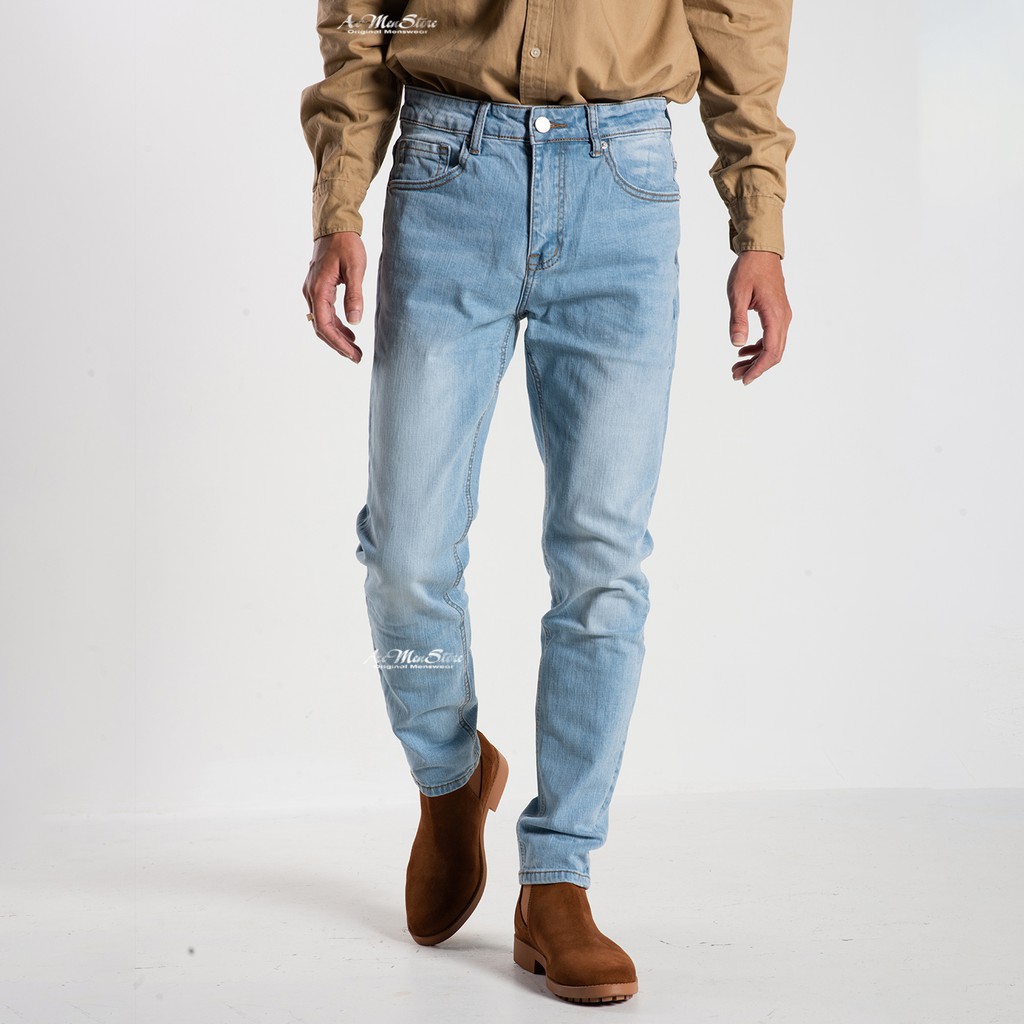 Quần jean nam xanh nhạt dáng Slim fit đẹp ống côn hàng cao cấp xuất khẩu Hàn Quốc chính hãng Routine mới 2019