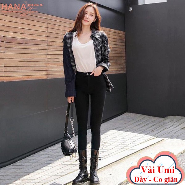 Quần legging cạp cao nữ dài có túi khóa kéo khuy cài vải Umi đen dày co giãn - Quần tregging nữ gen bụng đi học công sở | BigBuy360 - bigbuy360.vn