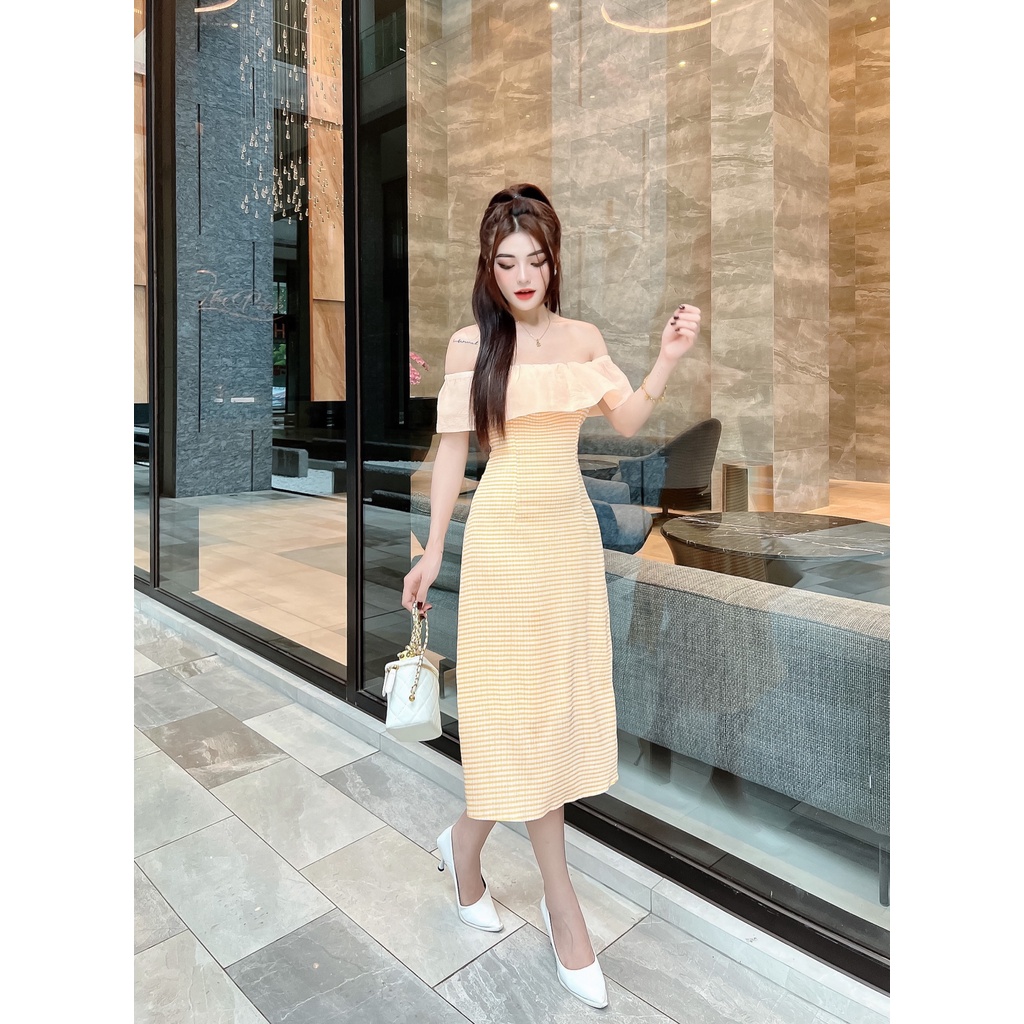 Đầm Caro Bẹt Vai 3 Màu