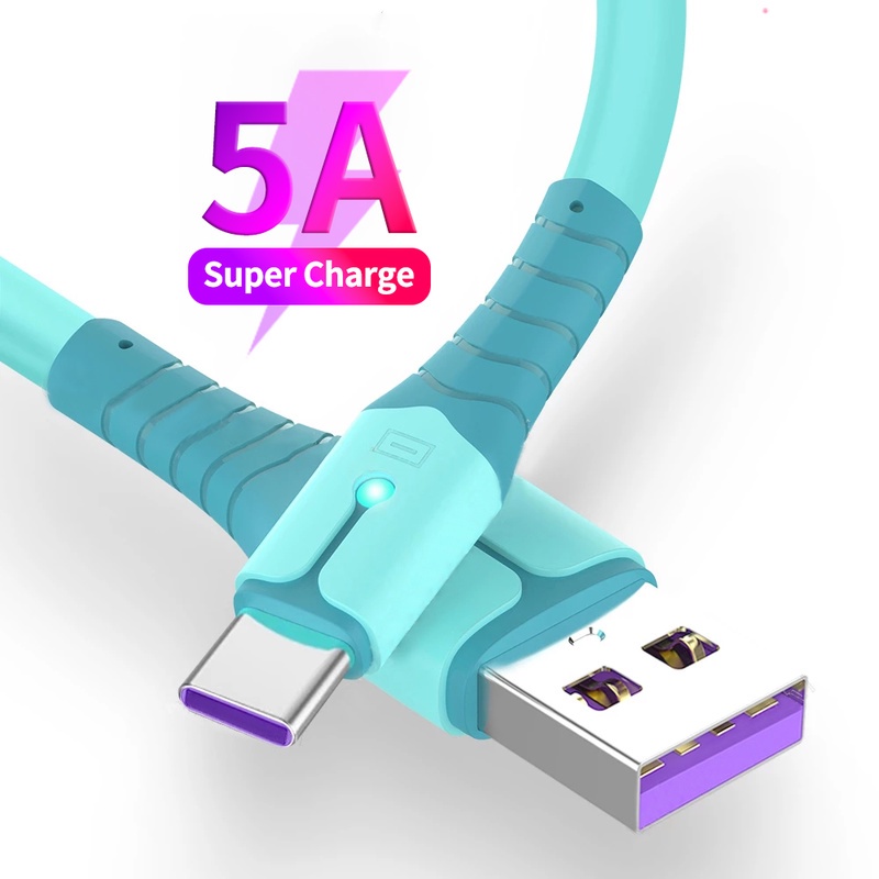 Cáp Sạc Nhanh Bằng Silicone Lỏng Có Đèn LED Chỉ Báo/ Type-C USB 5A Chống Thấm Nước Cho Điện Thoại Android