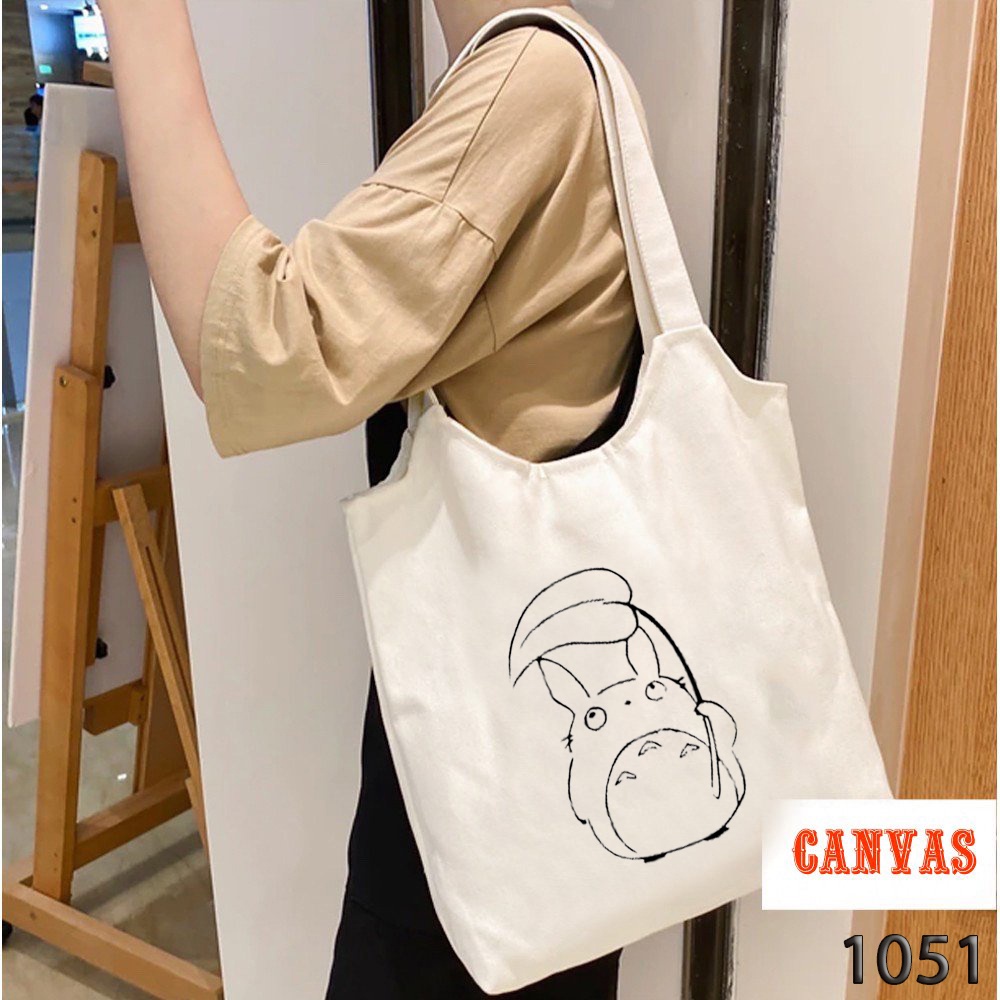 Túi Tote Túi Vải Canvas In Họa Tiết Toroto Che Mưa 1051 Đeo Vai Đi Học Đi Dạo Phố Cực Xinh