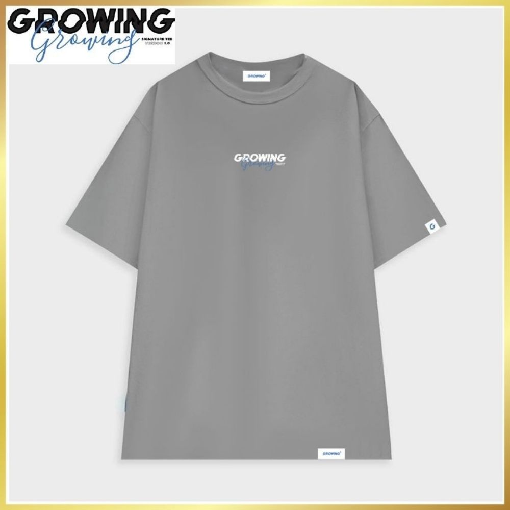 Áo Thun Xám Đậm Tay Lỡ Form Rộng Unisex Cotton 4 Chiều Thời Trang Hàn Quốc In Hình Signature ver 2.0 VT4 GROWING