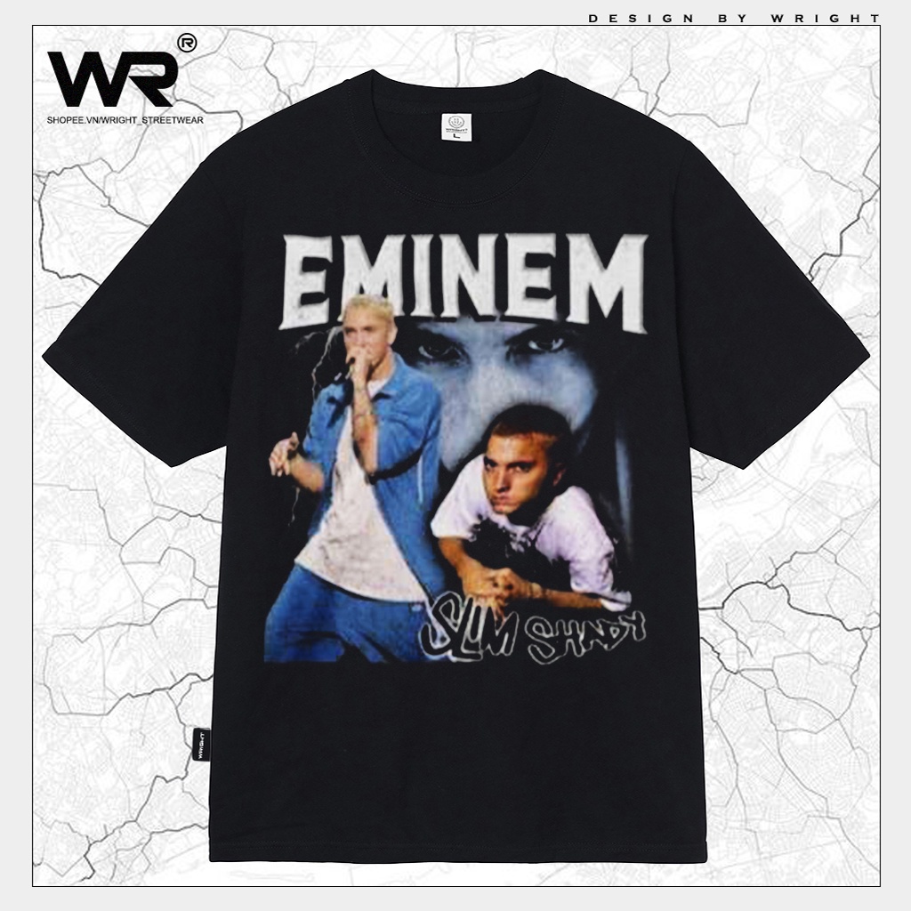 T9Ao /Áo thun Eminem Slim Shady wright ca sĩ cotton tay ngắn phong cách streetwear âu mỹ!
