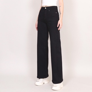 Quần Jeans Nữ Ống Rộng Đen Trắng Dài Co Giãn Trơn Gấu Thường CT Jeans