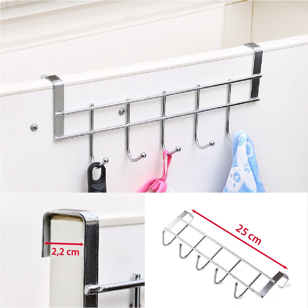 Móc treo mũ nón gài sau cửa Elliver đồ gia dụng thông minh chất liệu inox có 5 móc _G35