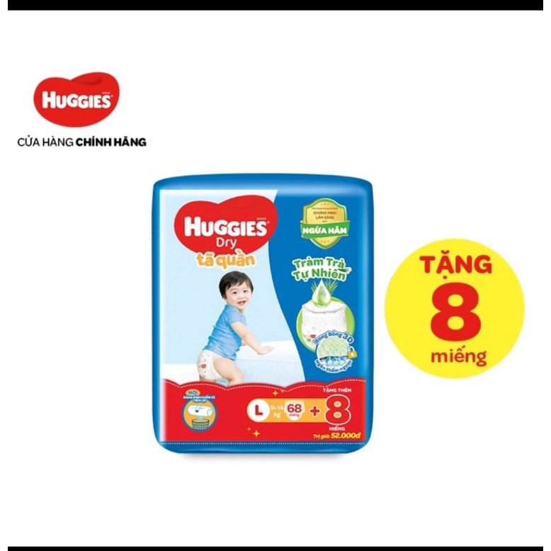 Tặng 8m. Tã quần huggies M76+8, L68+8, XL60+8, XXL54+8