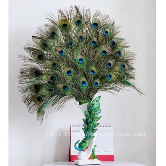Bình lông công Lộc phát trang trí chất liệu composite cao 38cm