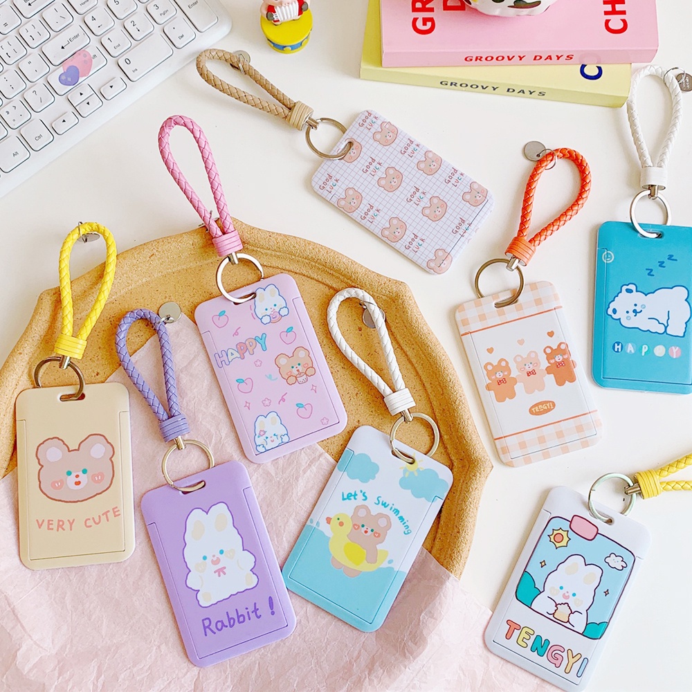Aaron1 Bao Đựng Thẻ Id Có Dây Đeo Hình Gấu Dễ Thương Cho Bé Gái