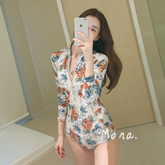 Bộ bơi monokini dài tay hoa tây | BigBuy360 - bigbuy360.vn