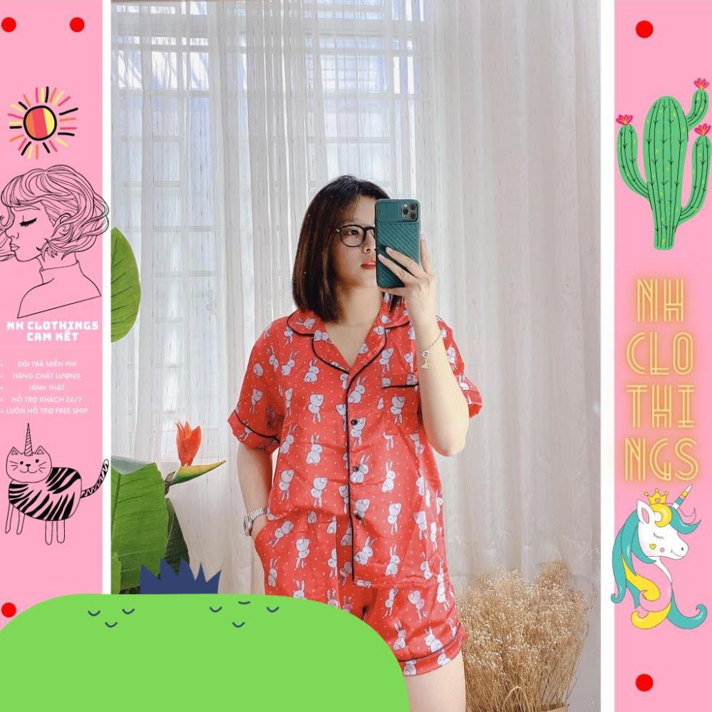 Bộ đồ ngủ, đồ bộ pijama lụa nữ mặc nhà bigSize áo tay ngắn quần ngắn chất liệu lụa hàn Bigsize NH CLOTHINGS