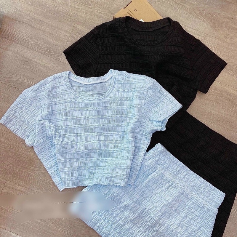 Set áo croptop mix chân váy ôm, chất xịn xò cao cấp bán shop fom dưới 55kg