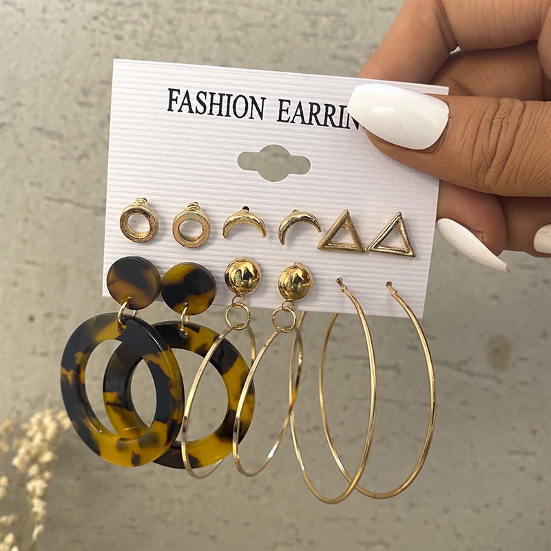 Set 5 Đôi Bông Tai Đính Đá Ngọc Trai Phối Tua Rua Thời Trang