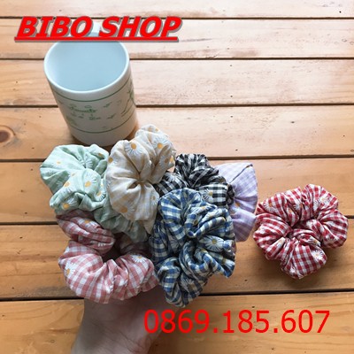 Cột Tóc Lưới Scrunchies Vải Caro Hoa Cúc Nhiều Màu- Dây Buộc Tóc Vải Caro Hoa Cúc Cho Nữ