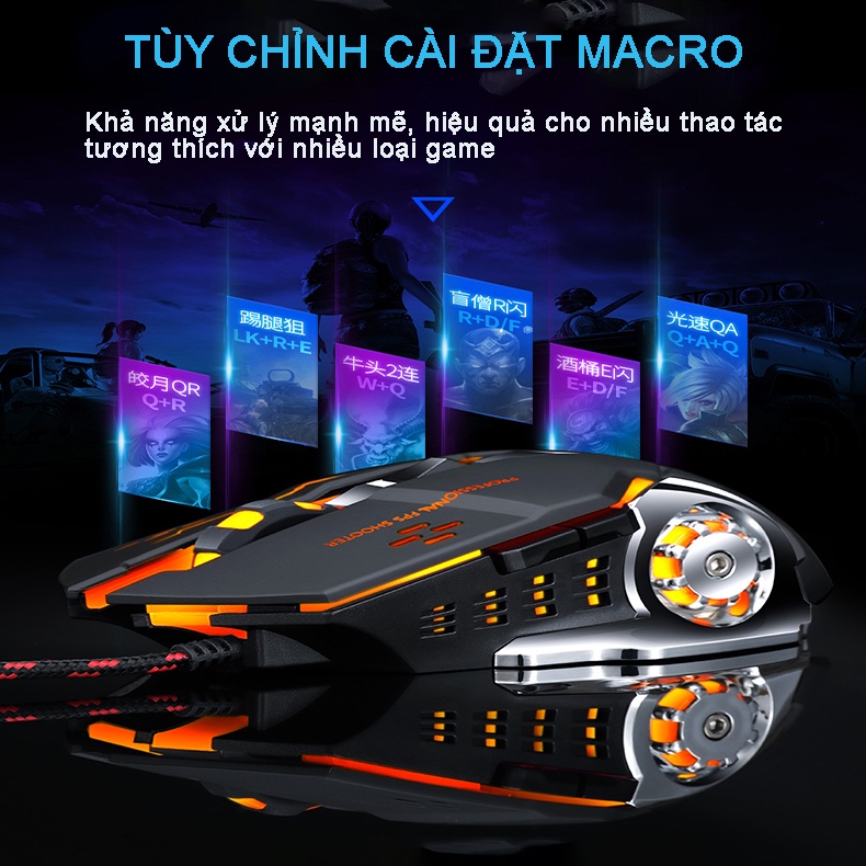 Chuột Gaming Có Dây V6 Có Đèn Full Led Đổi Màu Liên Tục, Siêu Nhạy, Đế Di Kim Loại Chơi Game Cực Đã