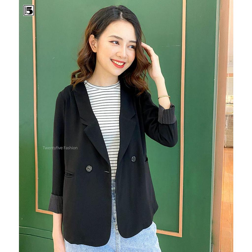 Áo vest nữ suông rộng 2 hàng khuy tay phối Twentyfive NV10