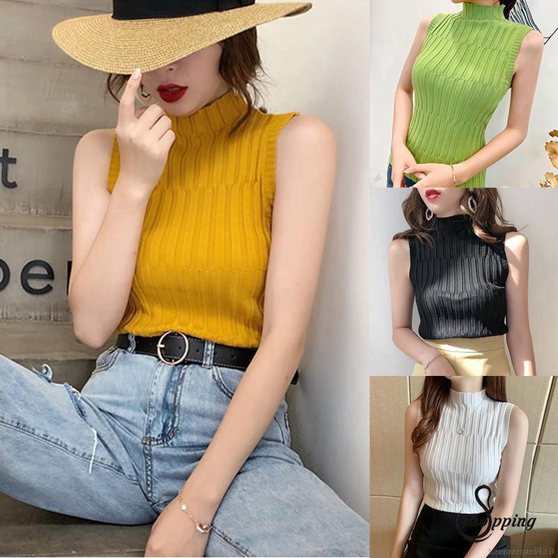 Áo Dệt Kim Nữ Cổ Lọ Không Tay Gợi Cảm | BigBuy360 - bigbuy360.vn