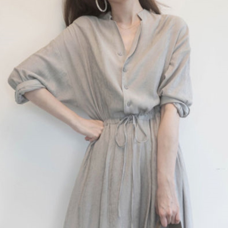 Đầm Trơn Tay Dài Kiểu Dáng Đơn Giản Thanh Lịch Cho Nữ Size S-3xl 165269 Đầm Midi Dáng Chữ a Thiết Kế Cột Dây Eo Thời Trang Trẻ Trung Cho Nữ