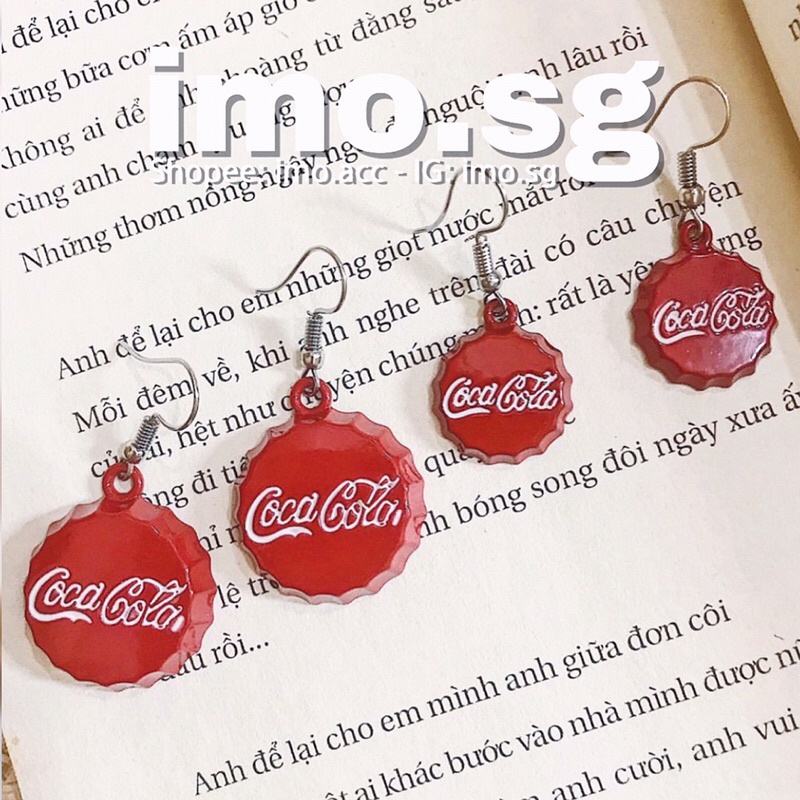 Bông tai nắp coca cola đỏ imo.sg tự chụp có sẵn dễ thương độc lạ phong cách Hàn Quốc ulzzang