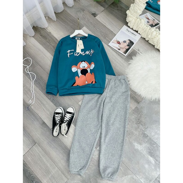 Bộ Nỉ Nữ Hồng In Hinh Phom Rộng ,Set Nỉ Nữ Xinh Xắn
